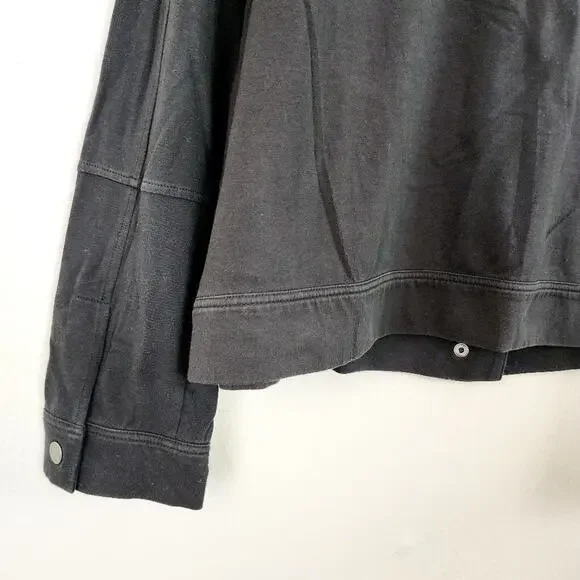 Eileen Fisher Organic Cotton Stretch Snap Button Zip Jacket Black Blazer Large - Picture 11 of 12